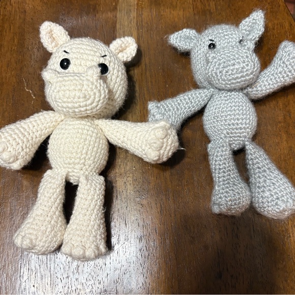 Handmade Crocheted Rhino Cream and Gray Stuffed Animals - Picture 2 of 2